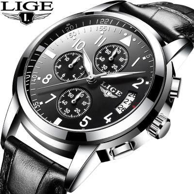 China Auto Date 2021 LIGE Top Brand Men Business Leather Watches Casual Sport Strap Male Waterproof Mens Quartz Watches for sale