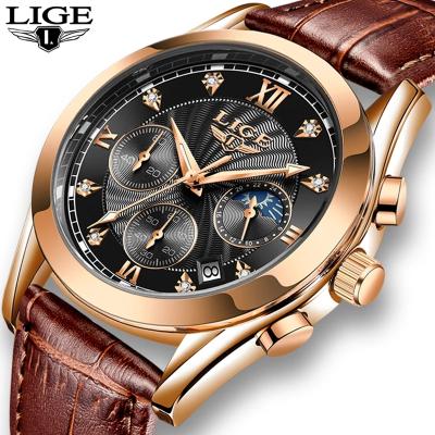 China Hot sales LIGE 2021 automatic date sport watches chronograph luminous waterproof wristwatch men's quartz watch wholesale price for sale