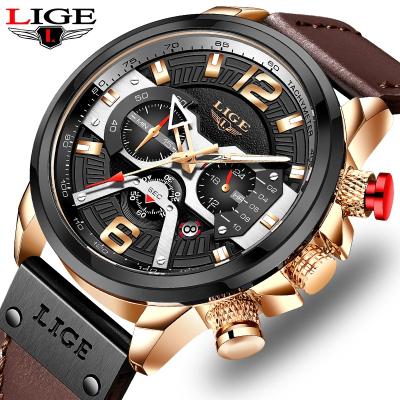 China New Date 2021 LIGE Automatic Military Watches Leather Quartz Watch For Men Sports Clock Male Chronograph Waterproof for sale