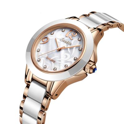 China SUNKTA Crystal Watch Women Gift Waterproof Rose Gold Ladies Wrist Watches Chronograph Strap Ceramic Clock for sale