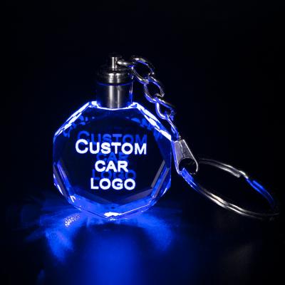 China Promotion Gift Wholesale LED Crystal Keychain Custom Car Llavero De Crystal Cheap Logo Engraving Key Chain For Promotional Gift for sale