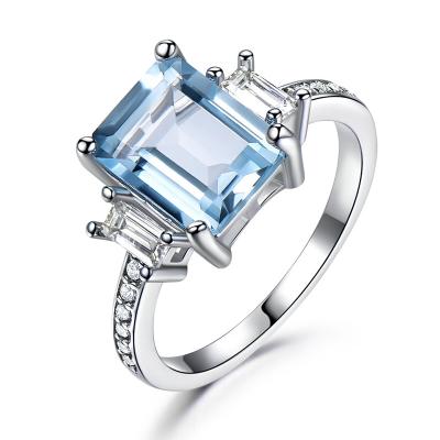 China Single Ring Fashion 925 Sterling Silver Sky Topaz Fashion Korean Square Blue Version for sale