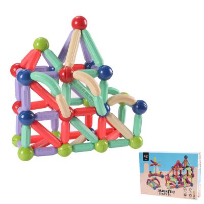 China Plastic Cement Chinese Manufacture  OEM Wholesale Kids Toy Puzzle 42P  Magnetic  Building Blocks Magnetic Sticks for sale