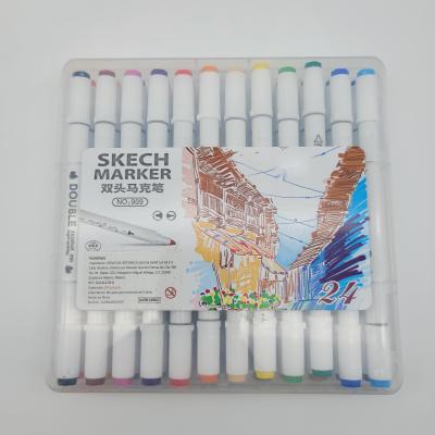 China Drawing Oily Based Colored Marker Pen Set Dual Tips Art Marker Pen with 24colors for Water Color Painting Pen for sale