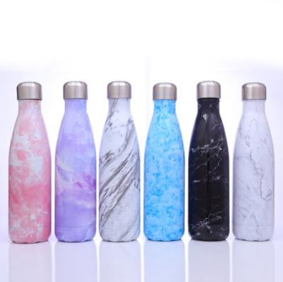 China 500ML viable marbling outdoor water bottle bicycle sports stainless steel doubel layer recycling camping thermal vacuum flask for sale