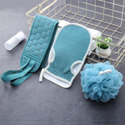 China Body Cleansing 3pcs Bath And Scrub Towels Set Band Pull Back Bath Flower Scrub Bath Ball Combination for sale