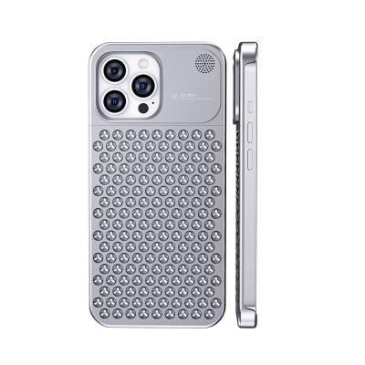 China Shockproof 2023 Hot Sell Luxury Phone Case For iPhone 15 Pro Max 14 Plus 13 pro Aluminium Sturdy Cover Cellphone Case With Cooling Hole for sale