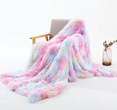 China 2021 New Arrival Nondisposable Plush Rainbow Mink Sofa Throw Blanket Super Soft Double Manta for sale