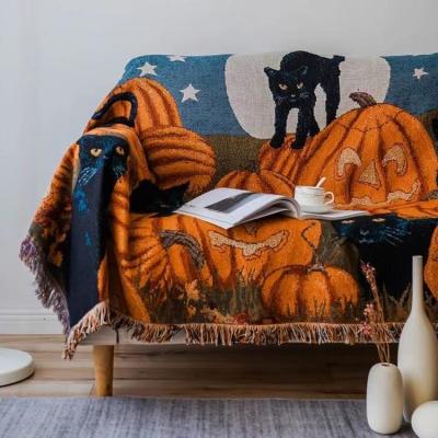 China Customized Wholesale Price Nondisposable Design Festival Halloween Sofa Cotton Throw Yarn Blanket for sale