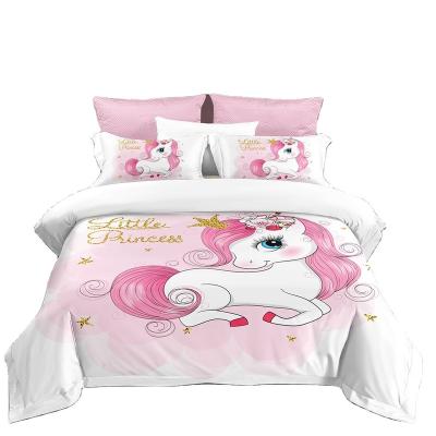 China 3D Unicorn Pattern Cartoon Disposable High Quality Digital Printing Bedding Sets 100% Polyester 3pcs Duvet Cover Sets for sale