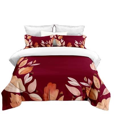 China Hot Selling Disposable 3D Digital Printing Bedding Sets Leaves Pattern100% Polyester 3pcs Duvet Cover Sets for sale