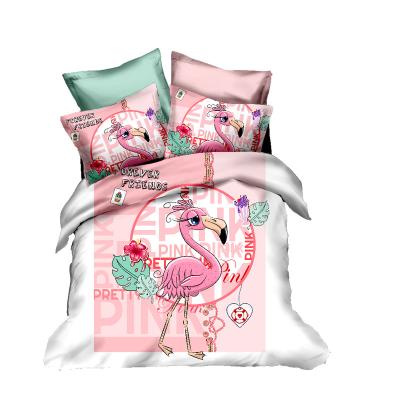 China Manufacturer 3D Disposable Chinese Digital Printing Bedding Sets Cartoon Flamingo Pattern 3pcs Duvet Cover Sets For Home Textiles Products for sale