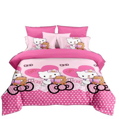 China Hot Selling Disposable 3D Printing Digital Cartoon Lovely Cat Printed Bedding Sets 100% Polyester 3pcs Bedding Sets For Kids Bedroom for sale