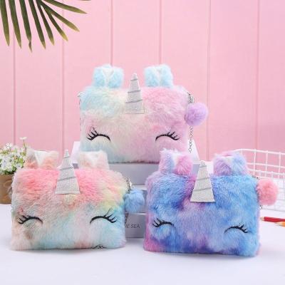 China New Fashion Rainbow Kids Cross - Cute Fluffy Zipper Bag Metal Body Bag Metal Kids Unicorn Plush Casual Bag for sale