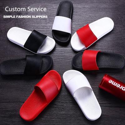 China Custom Printing Logo Pattern Unisex Men's Eva Pvc Cushioning Sandals Slides Slippers Plain Black for sale