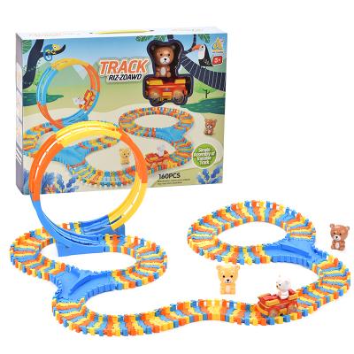 China Slot Building 360 Degree Flip Car Toy Slot Track Toy With Bear Customizable Plastic 160pcs Diy for sale