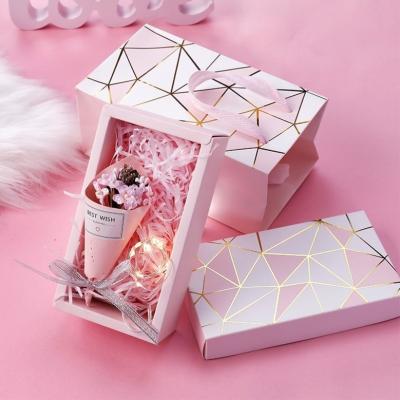 China Recyclable Custom Design High Quality Wholesale Pink Paper Packaging Gift Box With Hot Stamping for sale