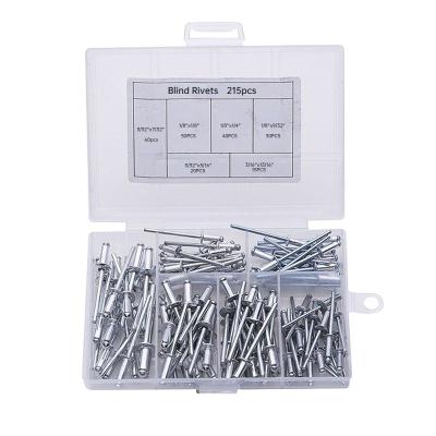 China Smooth No Burrs 215pcs Aluminum Steel Shade Rivets Open End Noise Rivets Set Countersunk Pull Nail Structural Riveting Nail Use For Building for sale