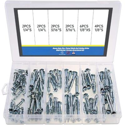 China Reinforcement 18pcs 6x52MM Durable Heavy Duty Galvanized Steel Molly Bolt Hollow Drive Wall Anchor Screws Set for Drywall, Plaster and Tile Wholesale for sale