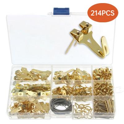 China Simple Hook 214pcs Picture Hanging Gold European Picture Frame Stuffed Kit Photo Frame Hook Traceless Boxes Nails Wall Hook Accessories Set for sale