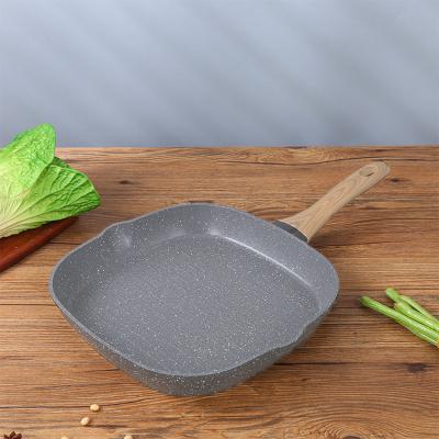 China Cheap Viable Steak Egg Cookware Non Stick Aluminum Marble Stone Frying Pan With Handle Frying Pan Non Stick for sale