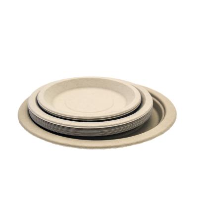 China 7 Inch Disposable Eco Friendly Environmental Biodegradable Round Bamboo Dish Party Tray BBQ Dish for sale