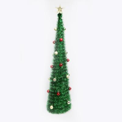 China Indoor Decoration 30*120cm Pre-lit Jump Christmas Tinsel Tree For Indoor Decor with 25 Balls and Top Star for sale