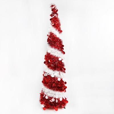 China Indoor Artificial Tinsel Christmas Tree 5ft Indoor Automatic Folding Shiny Glitter Decoration Double Colors for sale