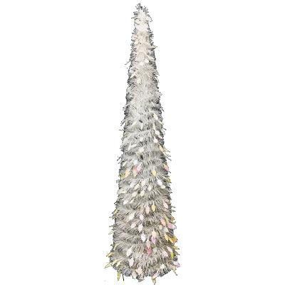 China Premium 150cm Indoor PET Auto Decoration Tree Shine White Transparent Christmas Tinsel Tree With Leaf Sequins for sale