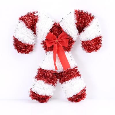 China Durable Outdoor Personalized Decorations Wire Tinsel Candy Cane Christmas Ornaments With Bow for sale