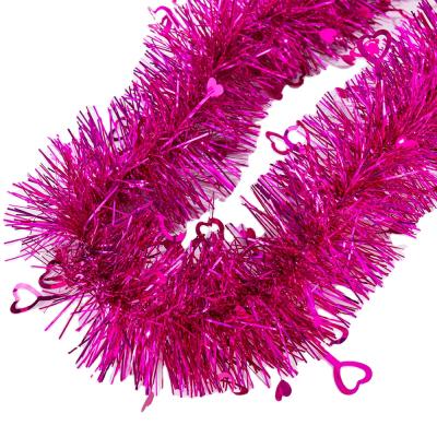 China Small Durable Purple Valentine's Day Love Heart Foil Christmas 200cm PET Tinsel Garland For Christmas Home Decor for sale