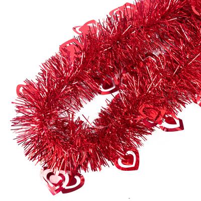 China Durable Red Love Heart Valentine's Day Aluminum 200cm Shiny PET Tinsel Garland for Xmas Home Decor for sale