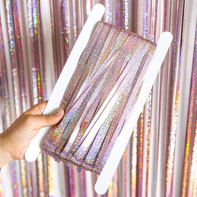 China Wholesale Durable Laser Curtain Foil Tinsel Garland Metallic Tinsel Foil Fringe Curtain Backdrops For Party for sale