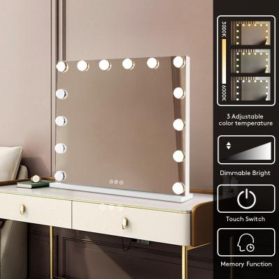 China Lighted Bulb Modern Led Mirror Lights Dimmable Table Make Up Vanity Mirror Lights Led Touch Screen Makeup Dressing Bed Hollywood Mirror for sale