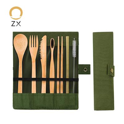 China Eco-Friendly Spoon Straw Practical Sustainable Portable Reusable Bamboo Travel Cutlery Fork Set for sale