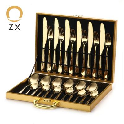 China Sustainable pvd stainless steel metal gold plated stock elegant 24 piece cutlery set for wedding party for sale