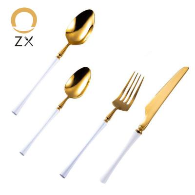 China Sustainable 1810 Flatware Luxury Reusable Flatware Set Stainless Steel White And Gold Cutlery for sale