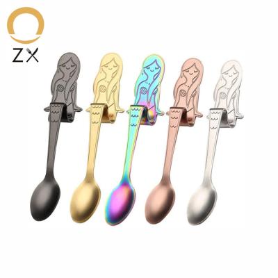 China Sustainable 1810 Stainless Steel Mermaid Sugar Ice Cream Coffee Tea Spoon Hanging Set for sale