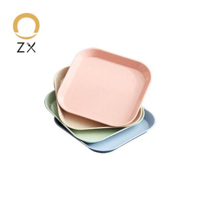 China Sustainable Custom Wholesale Biodegradable Baby 15cm 6 Inch Wheat Straw Plastic Dinner Plates Square Dish Set for sale