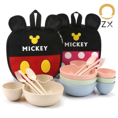 China 2020 Viable Amazon Success Mickey Bowl Customized Children Dish Kid Cup Spoon Fork Wheat Straws Tableware Sets for sale