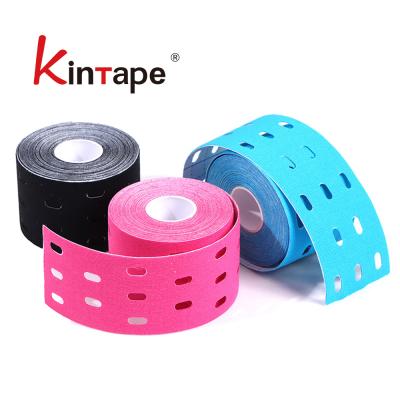 China 100% Cotton Perforated Kinesiology Tape Breathable Elastic Perforated Sports Tape Stress Pain Relief Muscle Support Sports Tape for sale