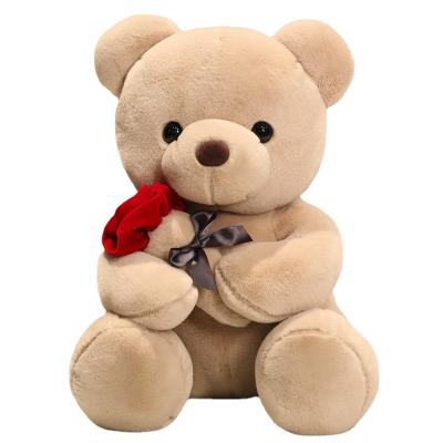 China Wholesale Lovely Gift Cute Valentines Day Rose Teddy Bears Hug Rose Flower Teddy Bear Soft Plush Toy for sale