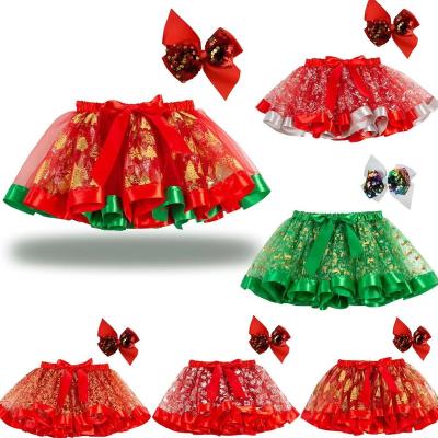 China 2022 Lovely Children's Soft Tutu Skirts Cute Cartoon Elk Christmas Tree Children Girls Clothing Print Tutu Skirts Mesh With Bow for sale