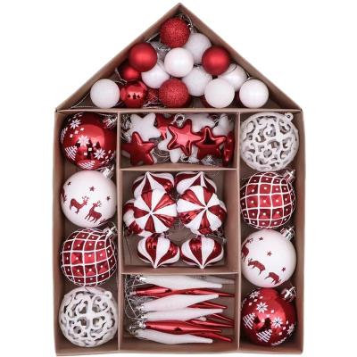 China Christmas Decoration Amazon Top Selling Items 70pcs Red White Unbreakable Christmas Tree Decorations Balls Ornaments for sale