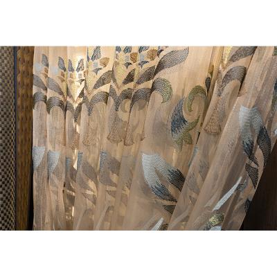 China Luxury Translucidus Gold Embroidered Turkish Style Embroidered Sheer Fabric Curtains for sale