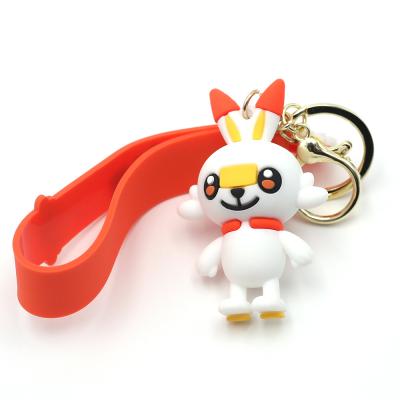 China Custom Cartoon Rabbit Movie PVC TV Decoration 3D Logo Key Chain With Rubber Buckle for sale