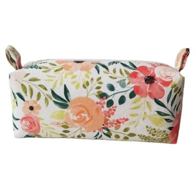 China Travel Custom Flower Cotton Fashoion Fashion Printing Cosmetic Bag Makeup Bag for sale