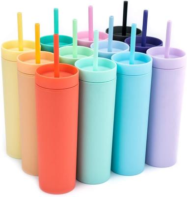 China 2021 Wholesale Eco-Friendly 16oz Double Wall Matte Pastel Colored Acrylic Plastic Transitional Tumbler Cups With Lids And Straws for sale