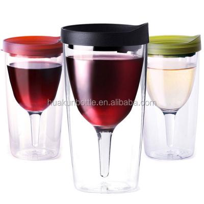 China Sustainable Red Wine Glass Double Wall Insulated Acrylic Plastic 10oz Beer Mugs Eco - Friendly With Lid for sale