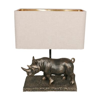 China Modern Animal Creative Ornament Design Home Resin Shade Cloth Rhinoceros Bedside Table Lamp for sale